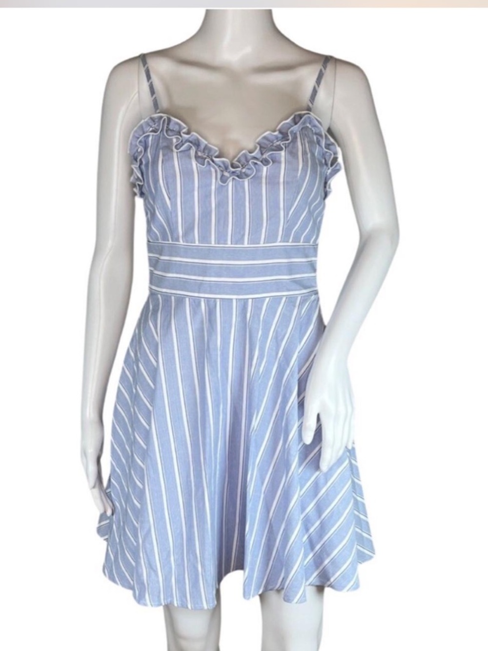 Altar'd State Light Blue & White Striped Ruffle Sundress